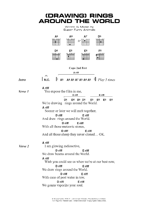 Download Super Furry Animals (Drawing) Rings Around The World Sheet Music and learn how to play Lyrics & Chords PDF digital score in minutes