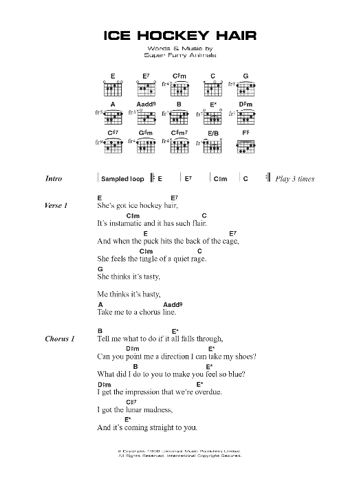 Download Super Furry Animals Ice Hockey Hair Sheet Music and learn how to play Lyrics & Chords PDF digital score in minutes