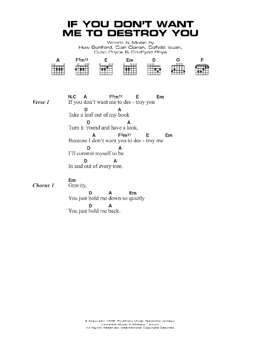 Download Super Furry Animals If You Don't Want Me To Destroy You Sheet Music and learn how to play Lyrics & Chords PDF digital score in minutes