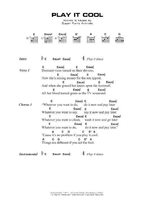 Download Super Furry Animals Play It Cool Sheet Music and learn how to play Lyrics & Chords PDF digital score in minutes