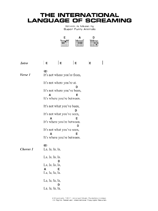 Download Super Furry Animals The International Language Of Screaming Sheet Music and learn how to play Lyrics & Chords PDF digital score in minutes