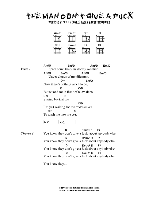Download Super Furry Animals The Man Don't Give A Fuck Sheet Music and learn how to play Lyrics & Chords PDF digital score in minutes