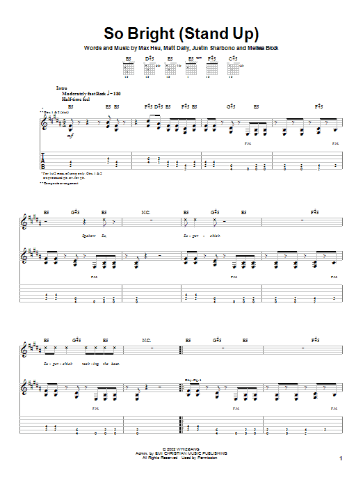 Download Superchick So Bright (Stand Up) Sheet Music and learn how to play Guitar Tab PDF digital score in minutes