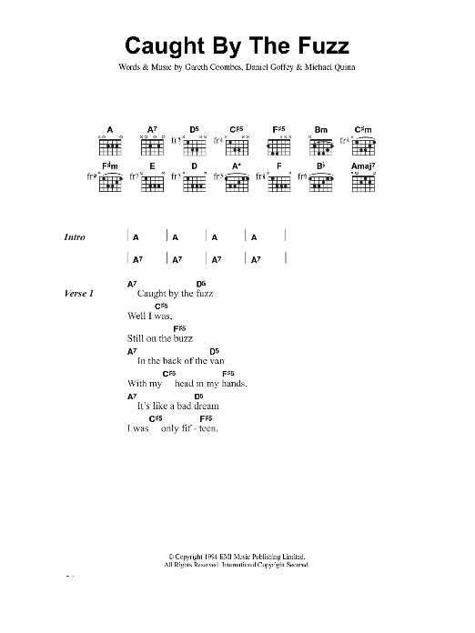 Download Supergrass Caught By The Fuzz Sheet Music and learn how to play Lyrics & Chords PDF digital score in minutes