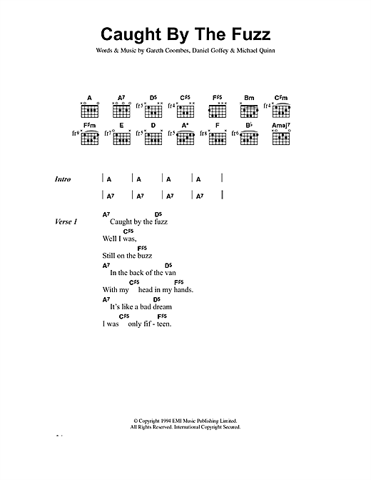 Download Supergrass Caught By The Fuzz Sheet Music and learn how to play Lyrics & Chords PDF digital score in minutes