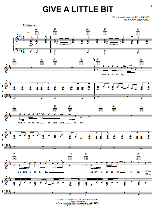 Download Supertramp Give A Little Bit Sheet Music and learn how to play Guitar Tab PDF digital score in minutes