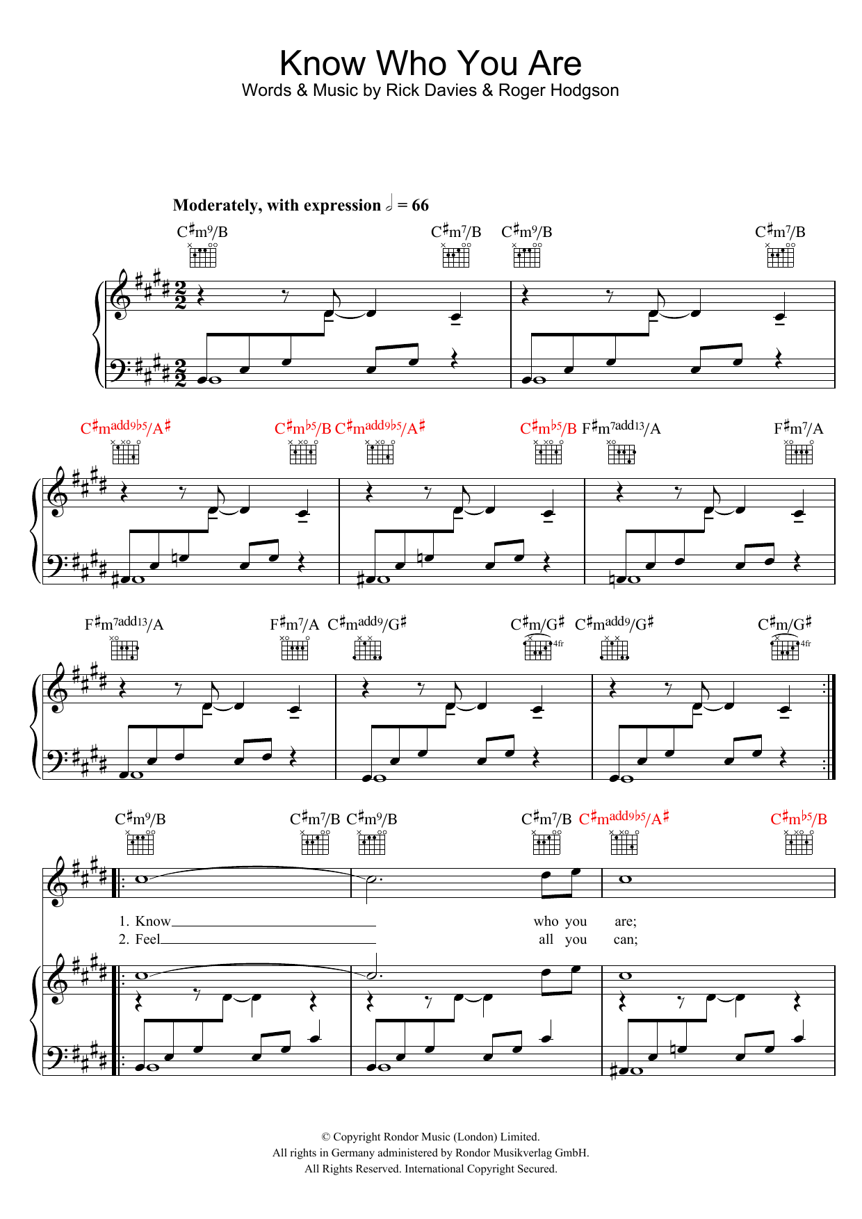 Download Supertramp Know Who You Are Sheet Music and learn how to play Piano, Vocal & Guitar (Right-Hand Melody) PDF digital score in minutes