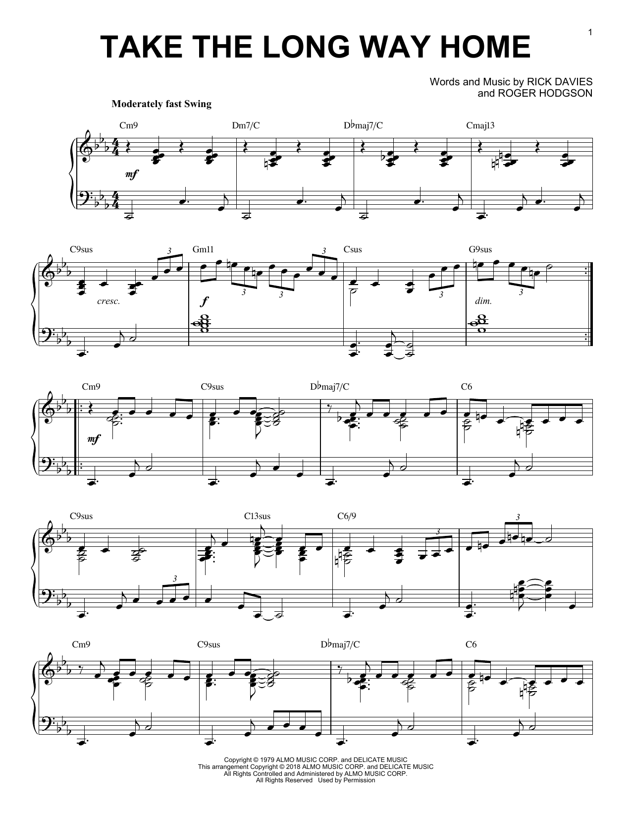 Download Supertramp Take The Long Way Home [Jazz version] Sheet Music and learn how to play Piano Solo PDF digital score in minutes