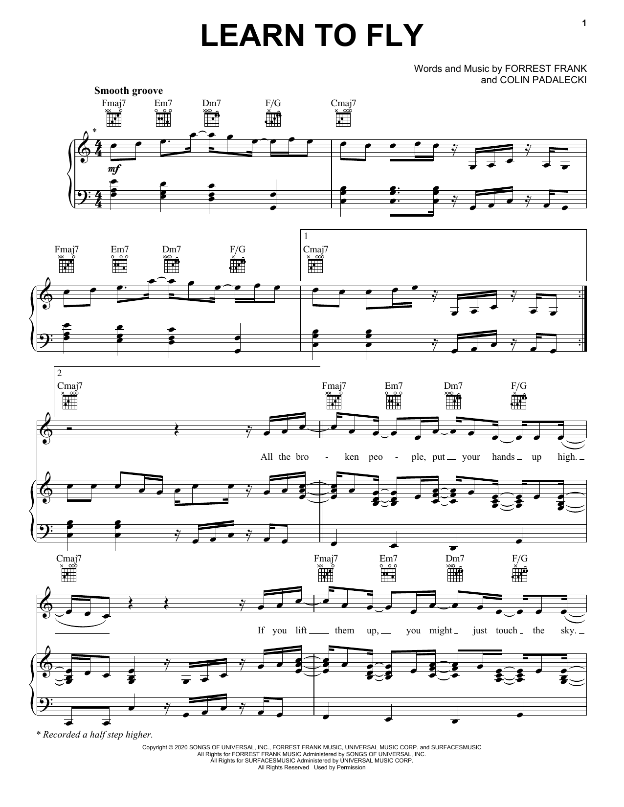 Download Surfaces & Elton John Learn To Fly Sheet Music and learn how to play Piano, Vocal & Guitar Chords (Right-Hand Melody) PDF digital score in minutes