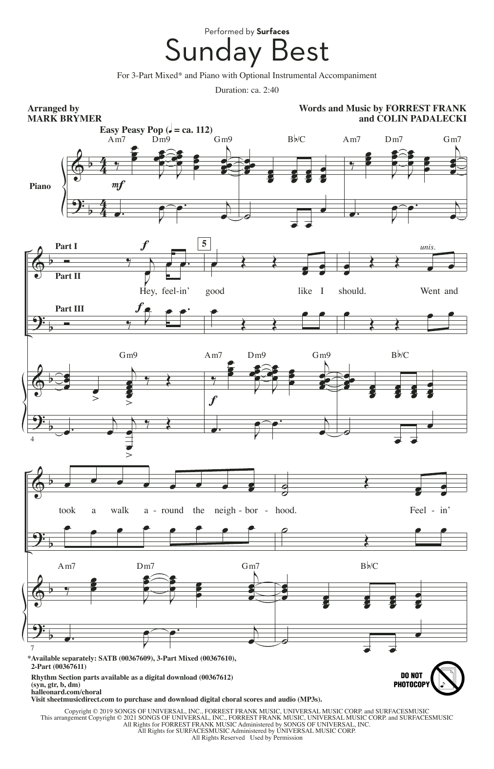 Download Surfaces Sunday Best (arr. Mark Brymer) Sheet Music and learn how to play SATB Choir PDF digital score in minutes