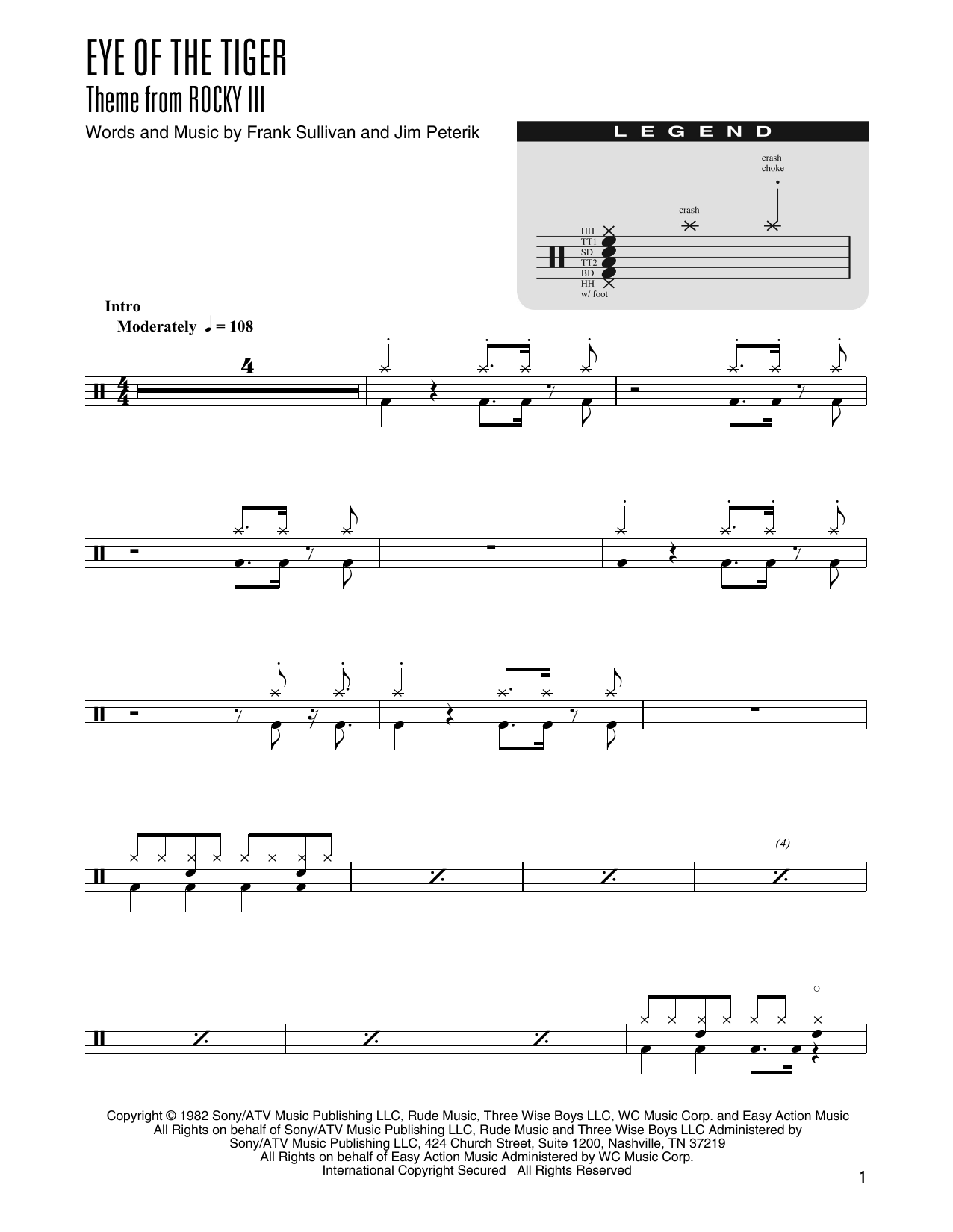 Download Survivor Eye Of The Tiger (arr. Kennan Wylie) Sheet Music and learn how to play Drum Chart PDF digital score in minutes