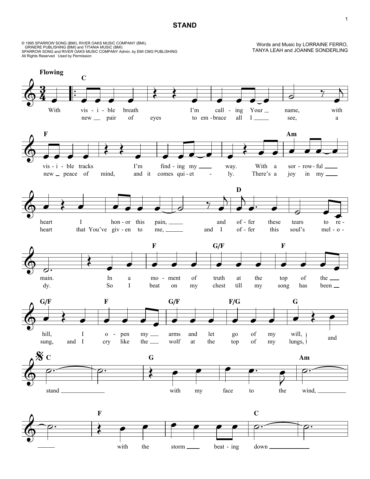 Download Susan Ashton Stand Sheet Music and learn how to play Melody Line, Lyrics & Chords PDF digital score in minutes