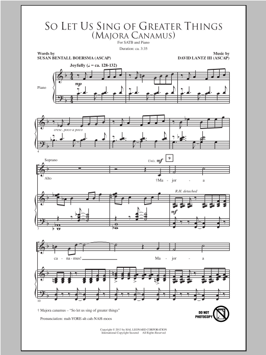 Download David Lantz III So Let Us Sing Of Greater Things (Majora Canamus) Sheet Music and learn how to play SATB PDF digital score in minutes