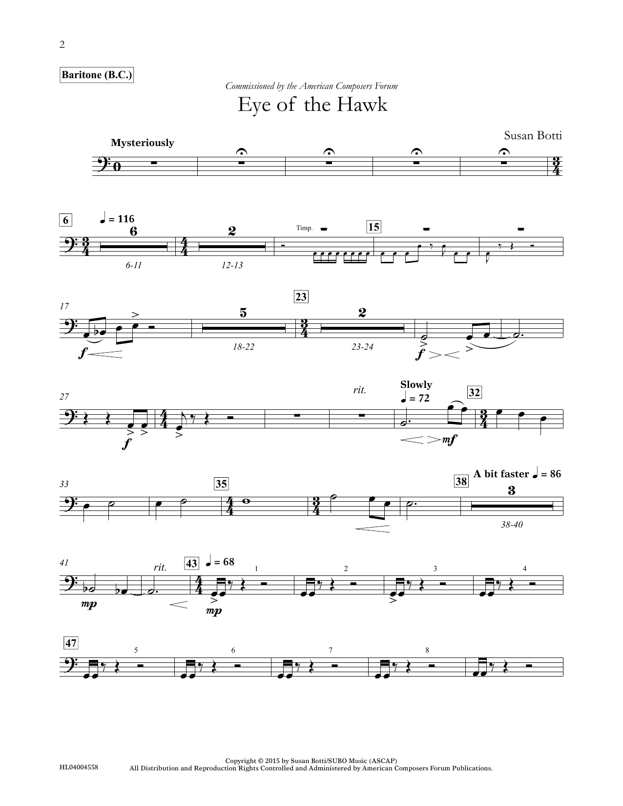 Download Susan Botti Eye of the Hawk - Baritone B.C. Sheet Music and learn how to play Concert Band PDF digital score in minutes