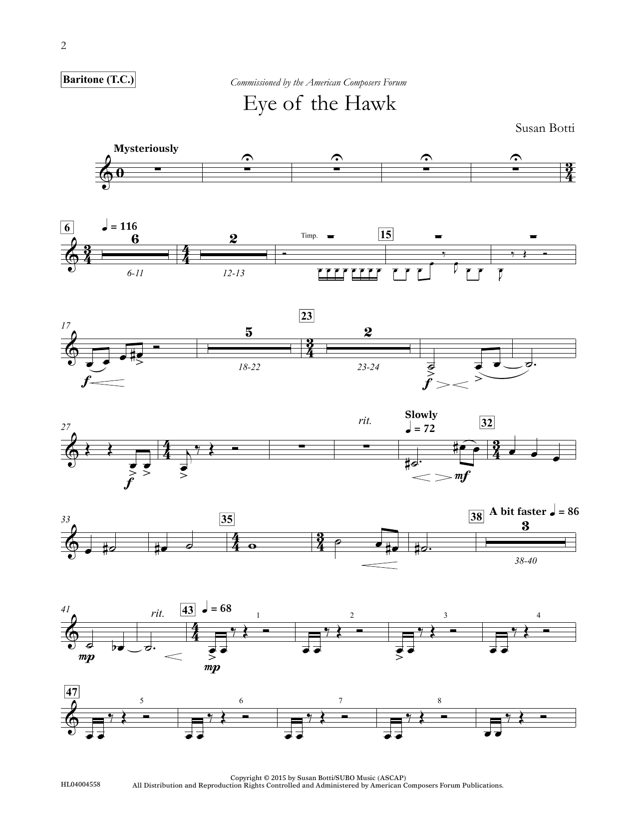 Download Susan Botti Eye of the Hawk - Baritone T.C. Sheet Music and learn how to play Concert Band PDF digital score in minutes