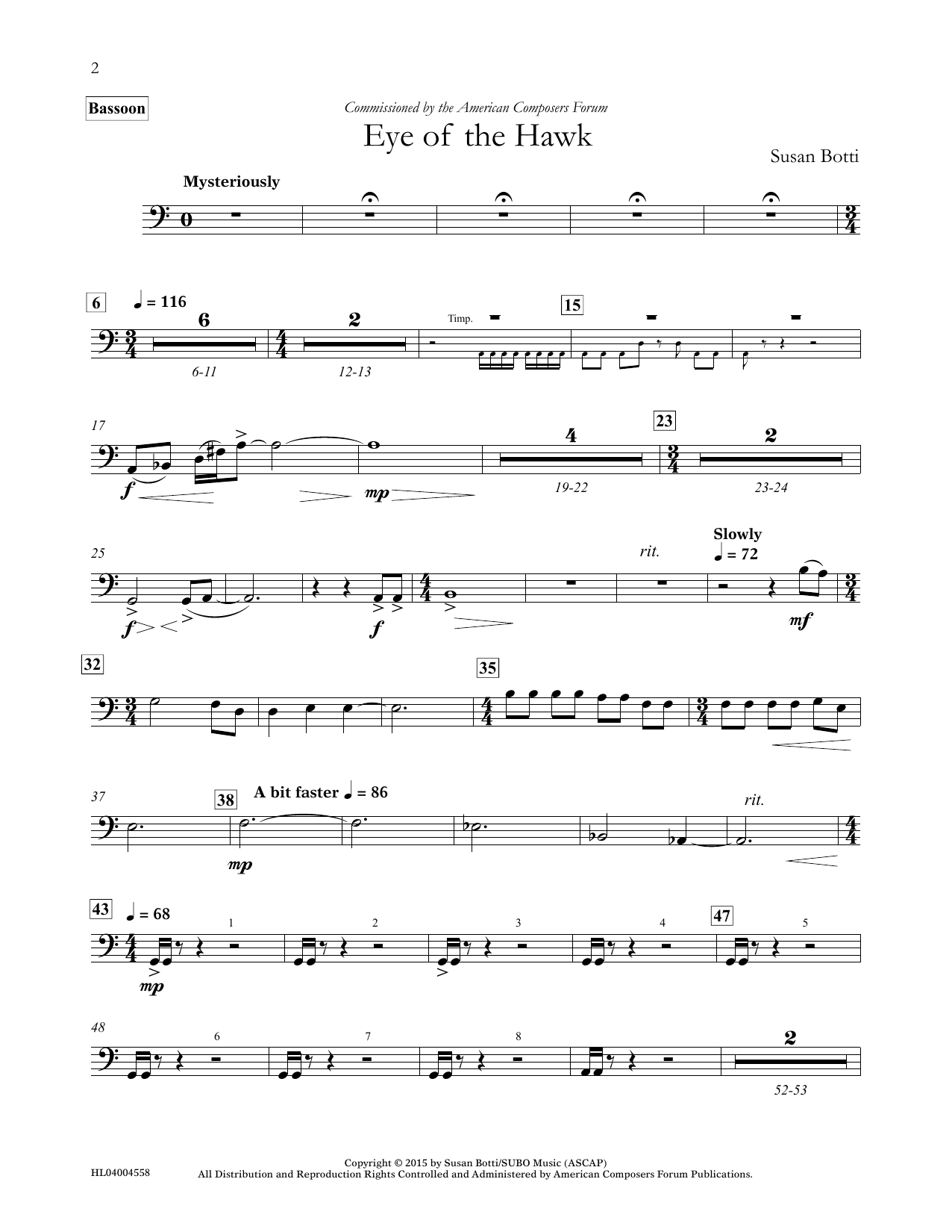 Download Susan Botti Eye of the Hawk - Bassoon Sheet Music and learn how to play Concert Band PDF digital score in minutes