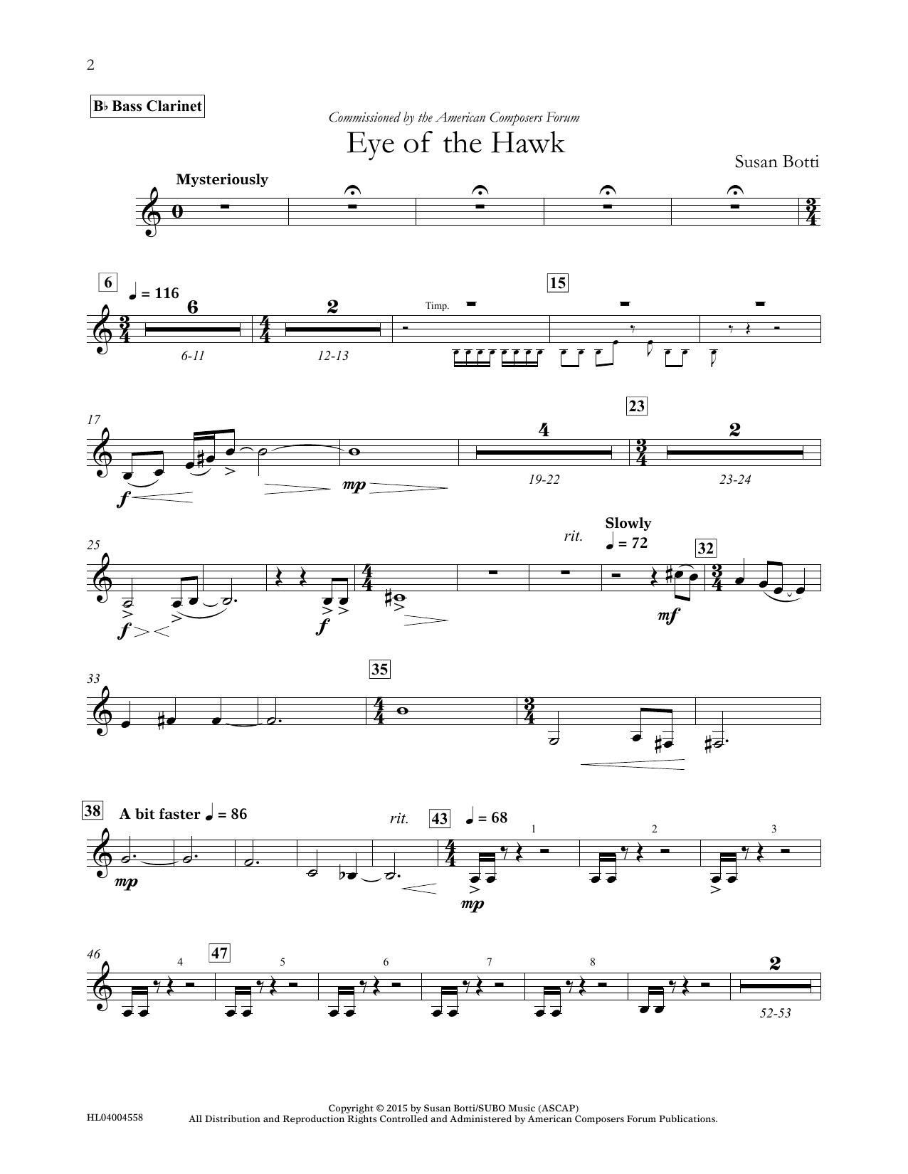 Download Susan Botti Eye of the Hawk - Bb Bass Clarinet Sheet Music and learn how to play Concert Band PDF digital score in minutes