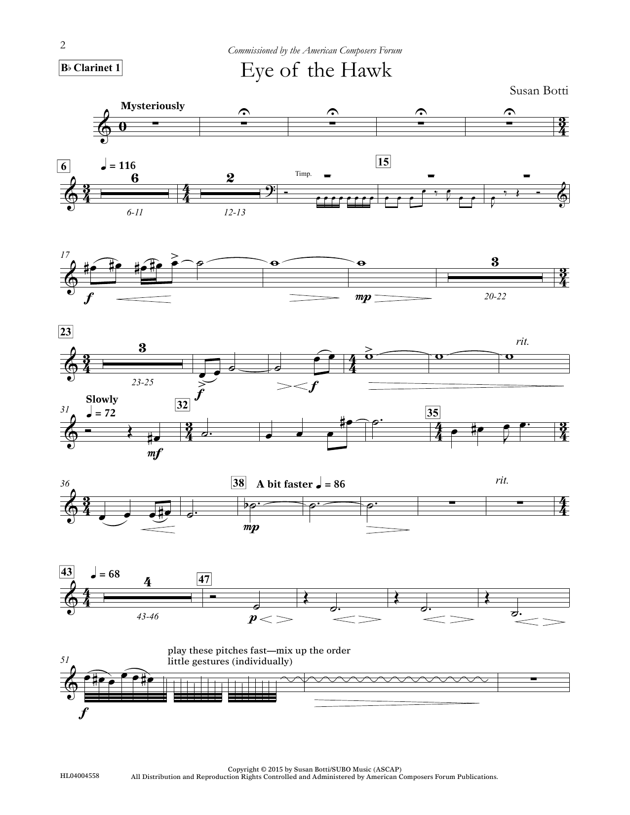 Download Susan Botti Eye of the Hawk - Bb Clarinet 1 Sheet Music and learn how to play Concert Band PDF digital score in minutes