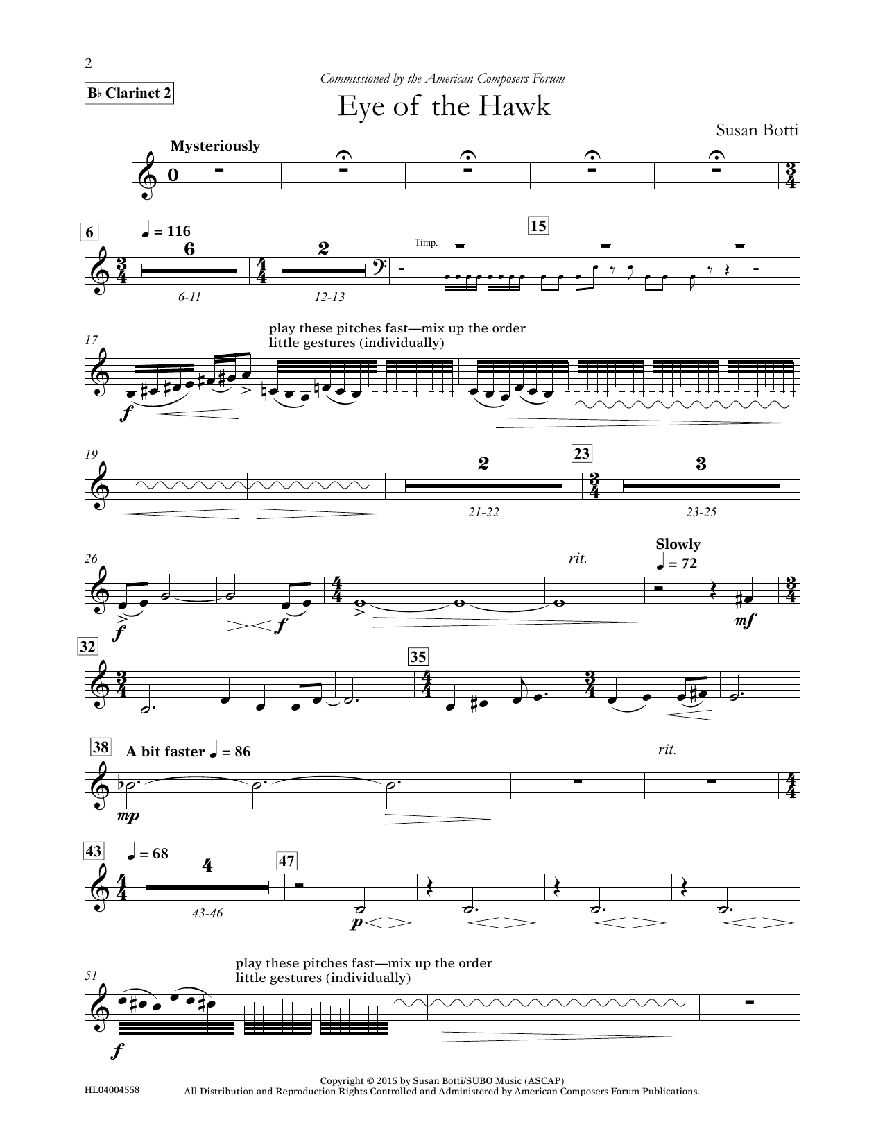 Download Susan Botti Eye of the Hawk - Bb Clarinet 2 Sheet Music and learn how to play Concert Band PDF digital score in minutes