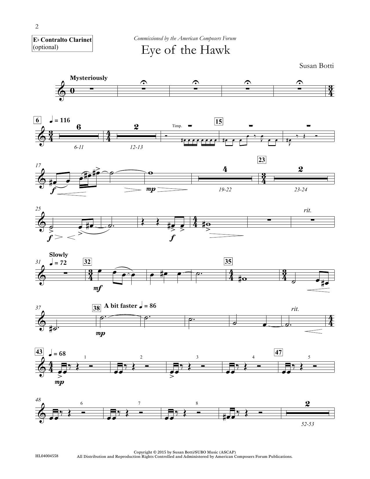 Download Susan Botti Eye of the Hawk - Contralto Clarinet Sheet Music and learn how to play Concert Band PDF digital score in minutes