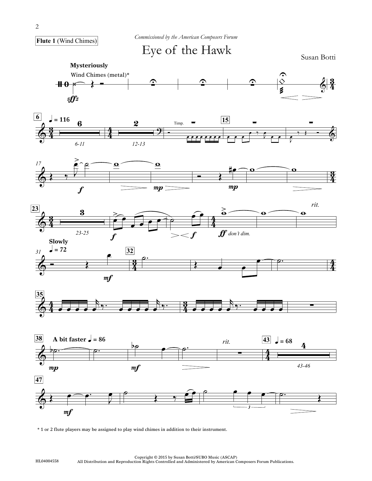 Download Susan Botti Eye of the Hawk - Flute 1 Sheet Music and learn how to play Concert Band PDF digital score in minutes