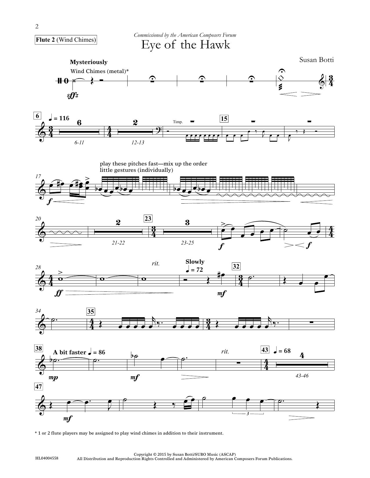 Download Susan Botti Eye of the Hawk - Flute 2 Sheet Music and learn how to play Concert Band PDF digital score in minutes