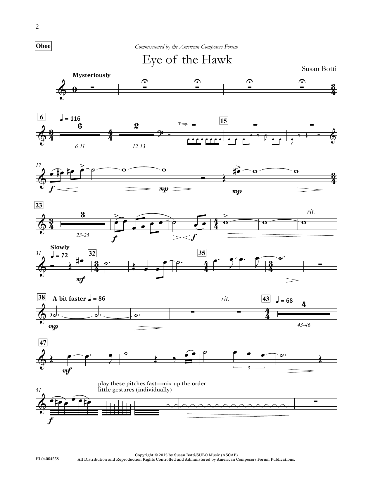 Download Susan Botti Eye of the Hawk - Oboe Sheet Music and learn how to play Concert Band PDF digital score in minutes