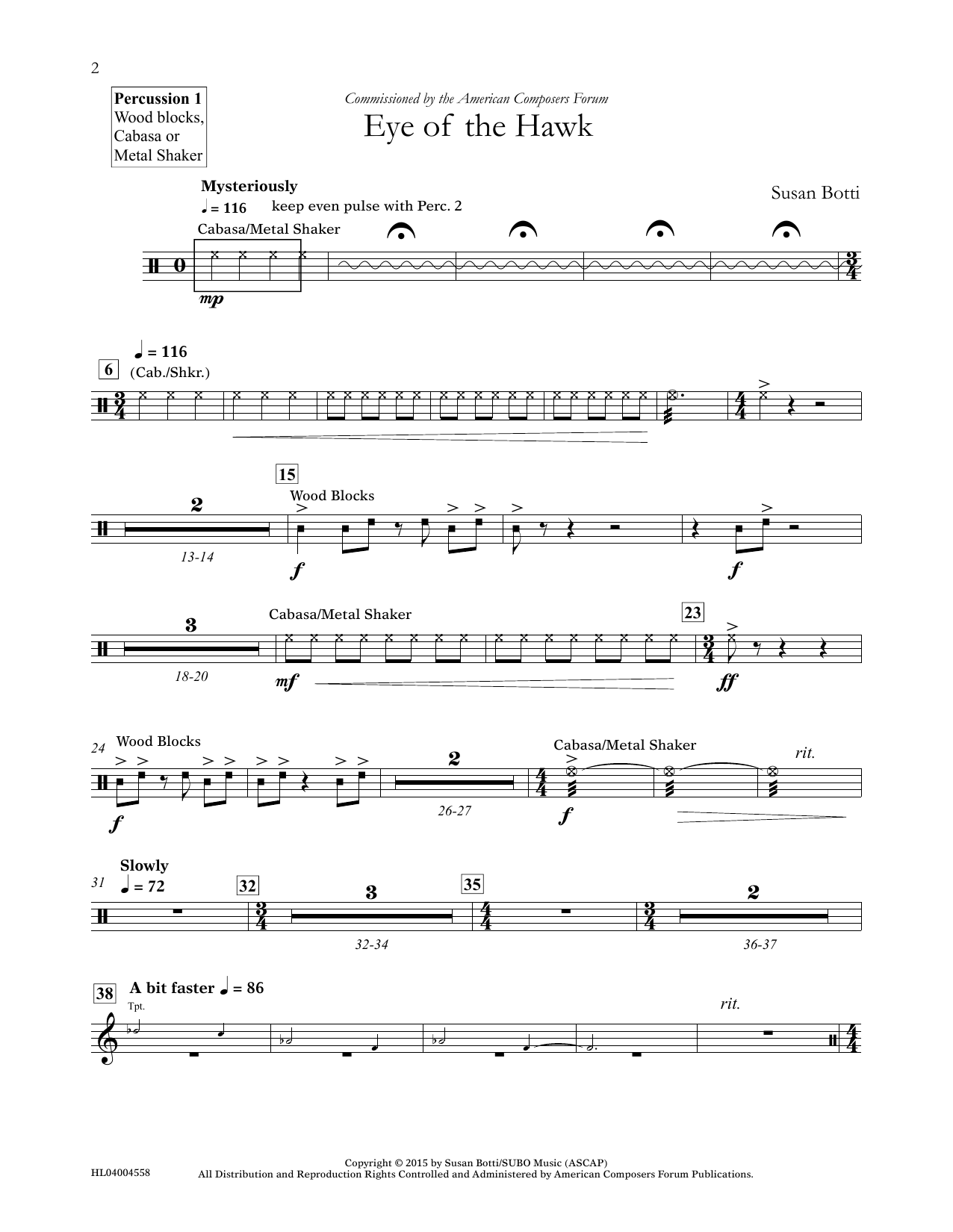 Download Susan Botti Eye of the Hawk - Percussion 1 Sheet Music and learn how to play Concert Band PDF digital score in minutes