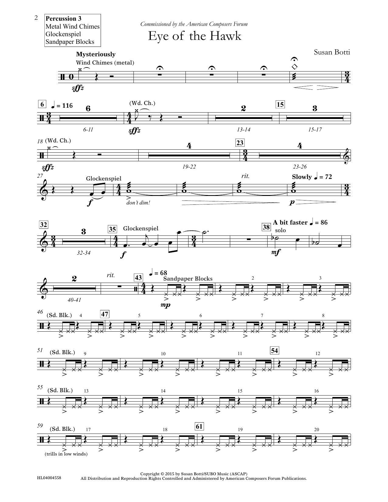 Download Susan Botti Eye of the Hawk - Percussion 3 Sheet Music and learn how to play Concert Band PDF digital score in minutes