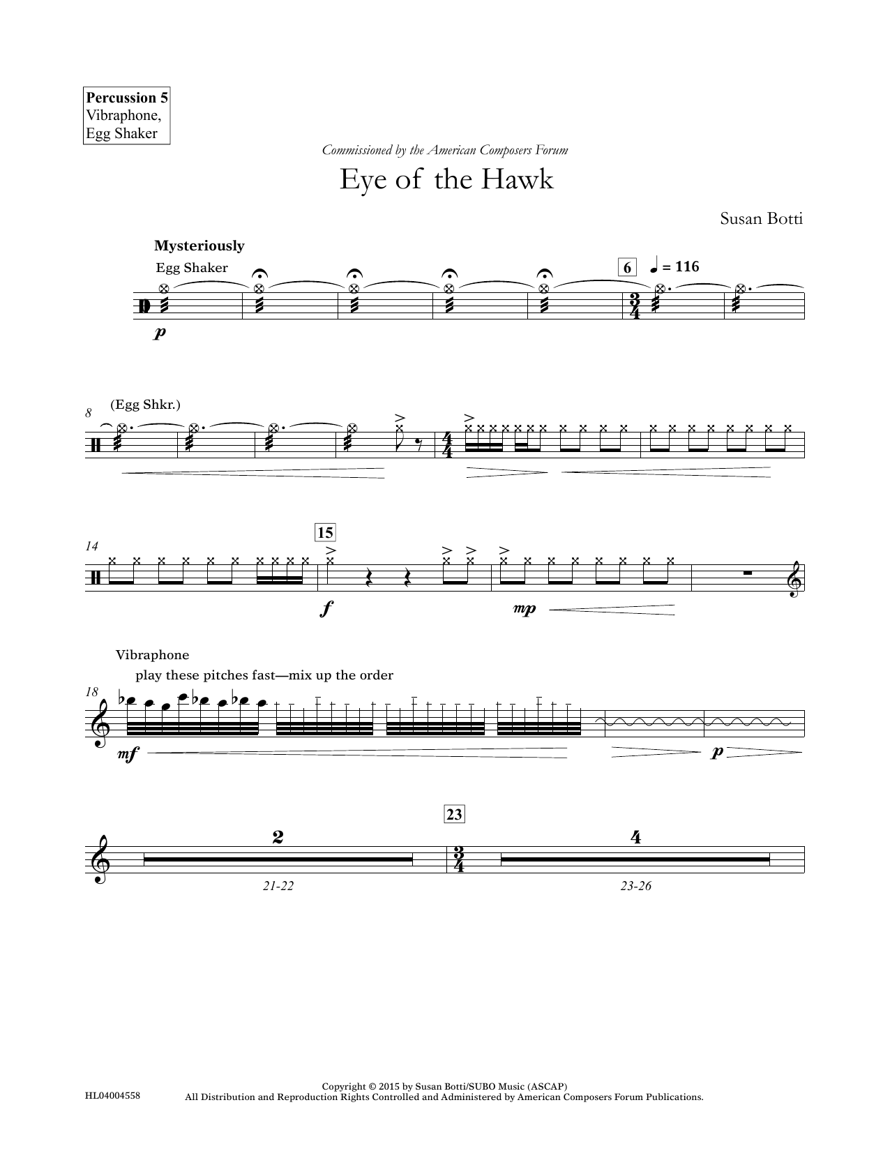 Download Susan Botti Eye of the Hawk - Percussion 5 Sheet Music and learn how to play Concert Band PDF digital score in minutes