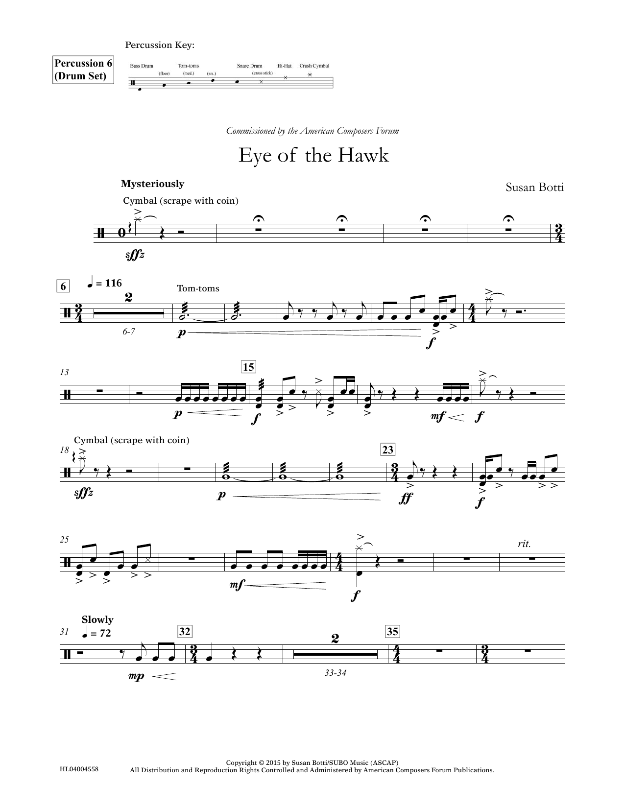 Download Susan Botti Eye of the Hawk - Percussion 6 Sheet Music and learn how to play Concert Band PDF digital score in minutes