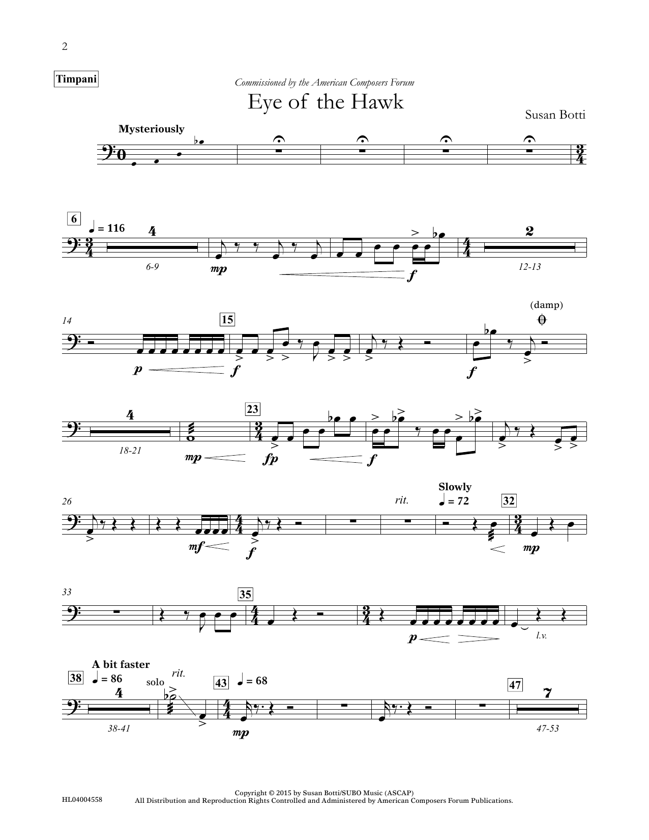 Download Susan Botti Eye of the Hawk - Timpani Sheet Music and learn how to play Concert Band PDF digital score in minutes