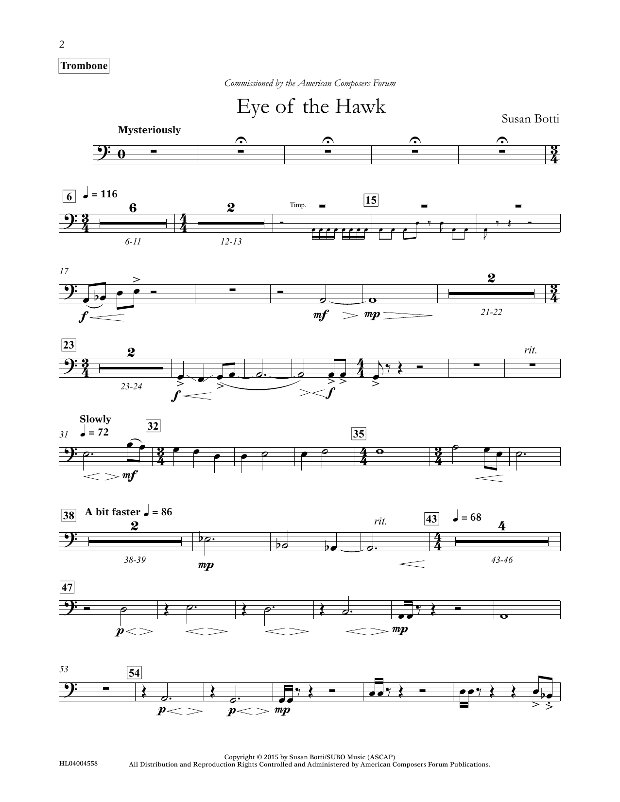 Download Susan Botti Eye of the Hawk - Trombone Sheet Music and learn how to play Concert Band PDF digital score in minutes