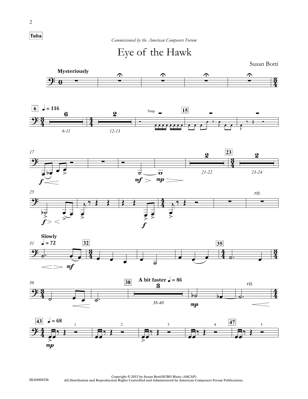 Download Susan Botti Eye of the Hawk - Tuba Sheet Music and learn how to play Concert Band PDF digital score in minutes