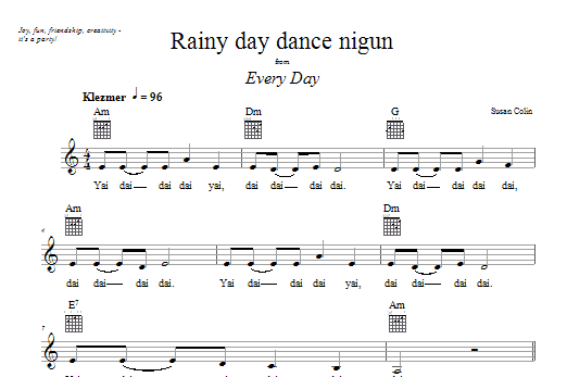 Download Susan Colin Rainy Day Dance Nigun Sheet Music and learn how to play Melody Line, Lyrics & Chords PDF digital score in minutes