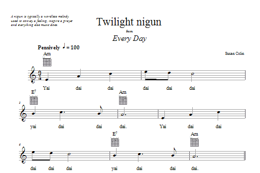 Download Susan Colin Twilight Nigun Sheet Music and learn how to play Melody Line, Lyrics & Chords PDF digital score in minutes