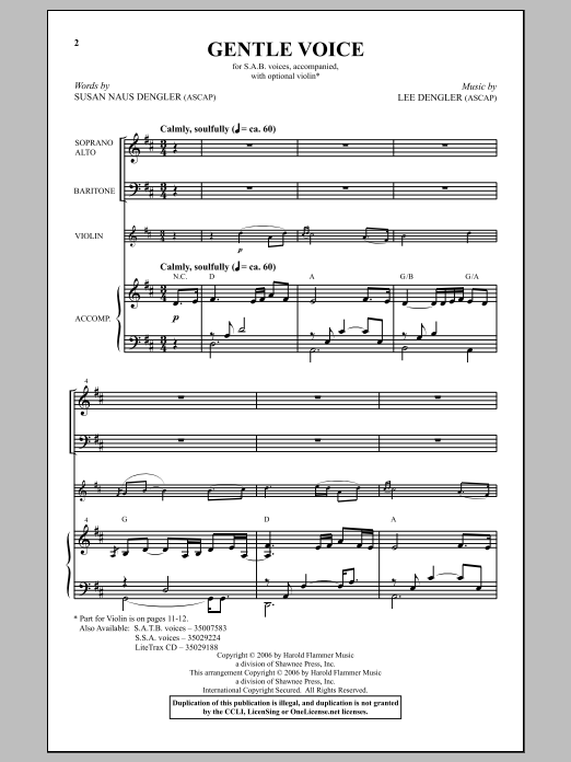 Download Susan Dengler Gentle Voice Sheet Music and learn how to play SSA PDF digital score in minutes