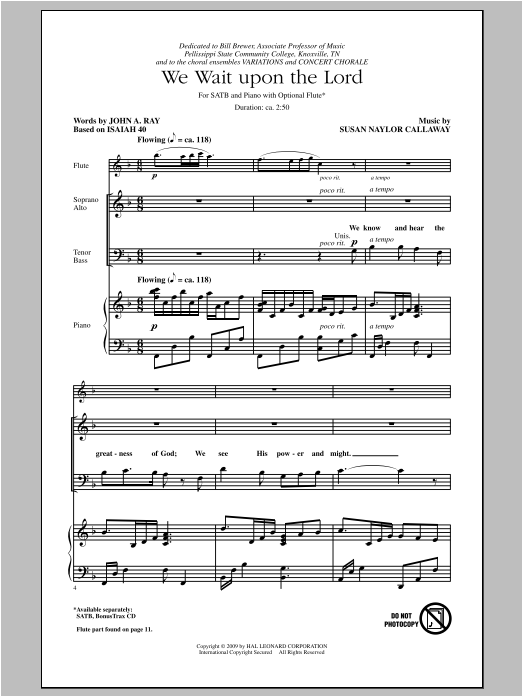 Download Susan Naylor Callaway We Wait Upon The Lord Sheet Music and learn how to play SATB PDF digital score in minutes