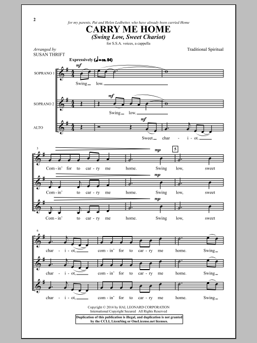 Download Susan Thrift Swing Low, Sweet Chariot Sheet Music and learn how to play SSA PDF digital score in minutes
