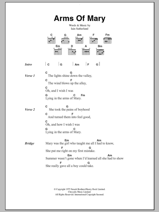 Download Sutherland Brothers & Quiver Arms Of Mary Sheet Music and learn how to play Lyrics & Chords PDF digital score in minutes