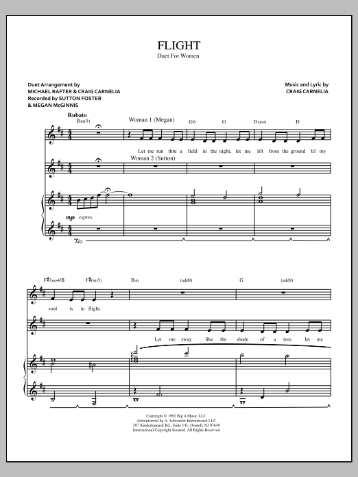 Download Craig Carnelia Flight Sheet Music and learn how to play Piano, Vocal & Guitar (Right-Hand Melody) PDF digital score in minutes