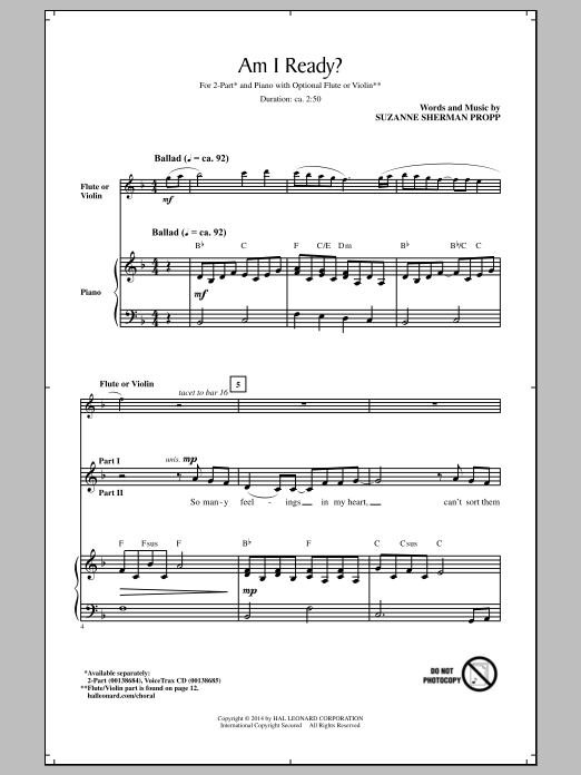 Download Suzanne Sherman Propp Am I Ready? Sheet Music and learn how to play 2-Part Choir PDF digital score in minutes