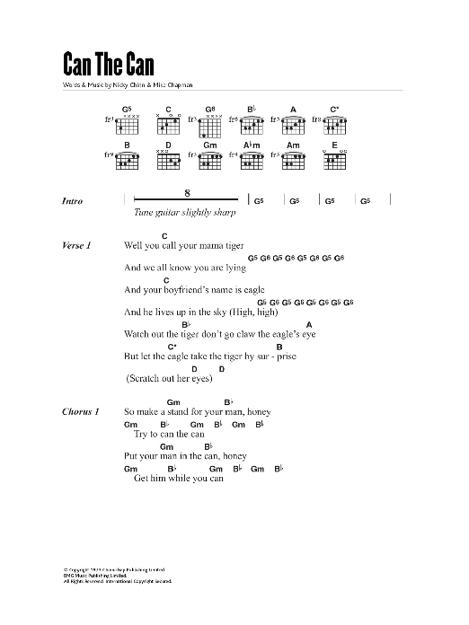 Download Suzi Quatro Can The Can Sheet Music and learn how to play Lyrics & Chords PDF digital score in minutes