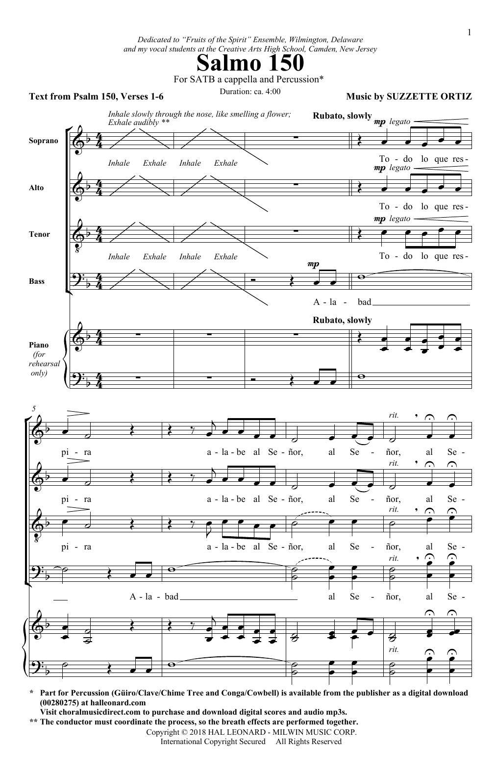 Download Suzzette Ortiz Salmo 150 Sheet Music and learn how to play SATB Choir PDF digital score in minutes