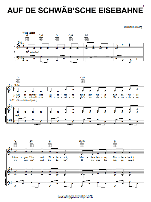 Download Swabian Folksong Auf De Schwab'sche Eisebahne Sheet Music and learn how to play Piano, Vocal & Guitar (Right-Hand Melody) PDF digital score in minutes