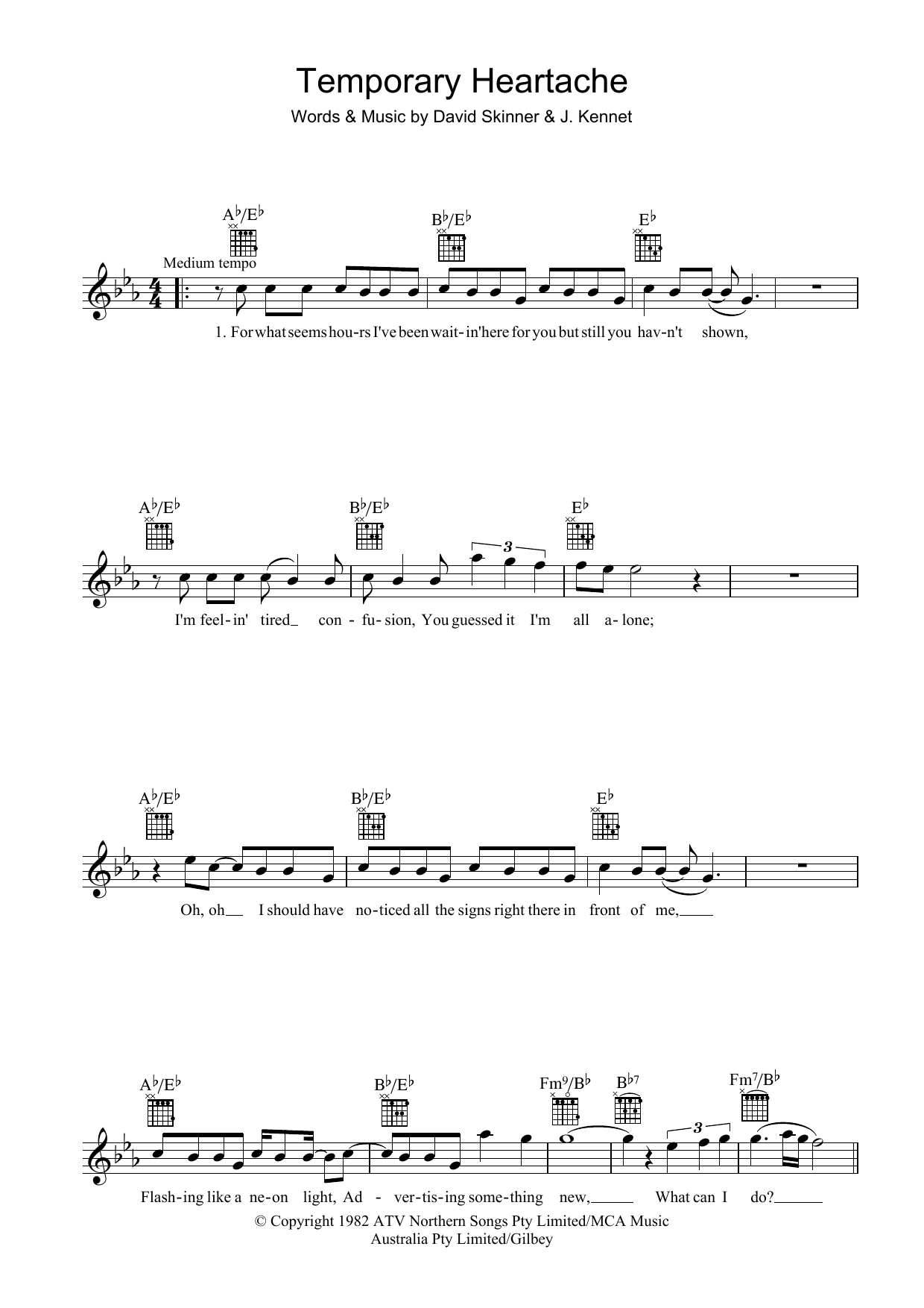 Download Swanee Temporary Heartache Sheet Music and learn how to play Melody Line, Lyrics & Chords PDF digital score in minutes