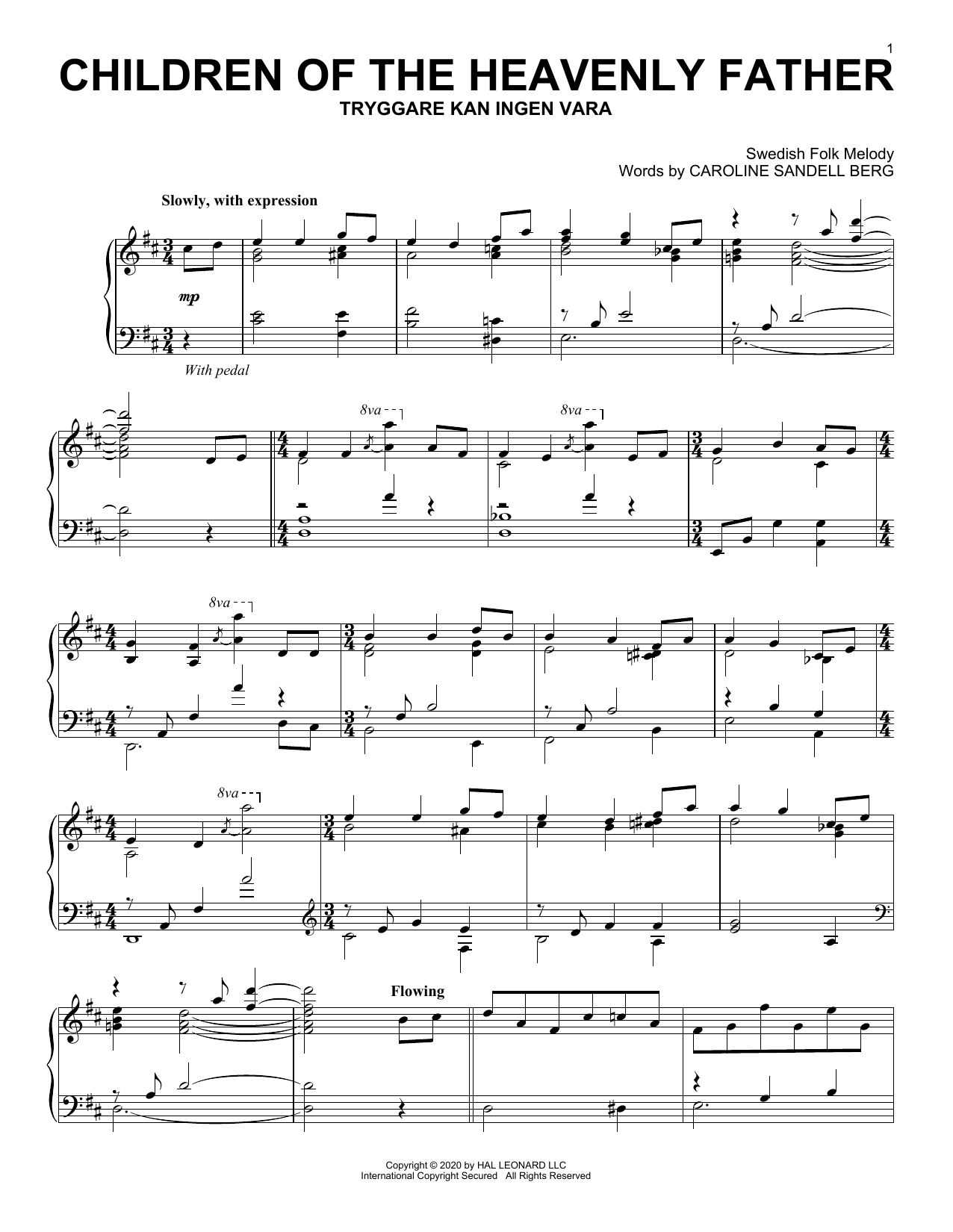 Download Swedish Folk Melody Children Of The Heavenly Father Sheet Music and learn how to play Piano Solo PDF digital score in minutes