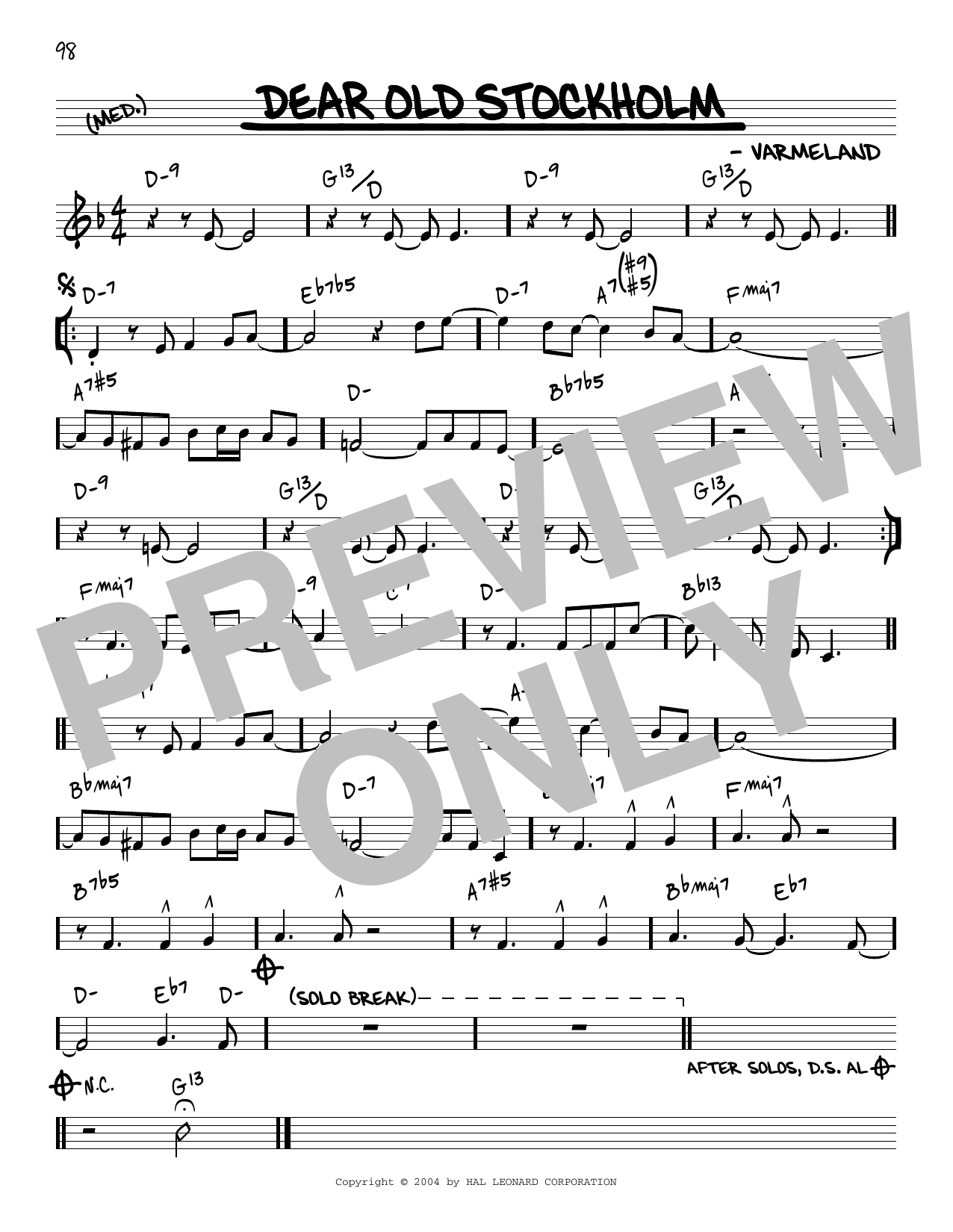 Download Swedish Folk Song Dear Old Stockholm [Reharmonized version] (arr. Jack Grassel) Sheet Music and learn how to play Real Book – Melody & Chords PDF digital score in minutes