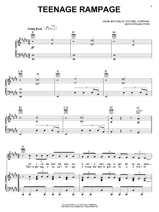 Download Sweet Teenage Rampage Sheet Music and learn how to play Piano, Vocal & Guitar (Right-Hand Melody) PDF digital score in minutes