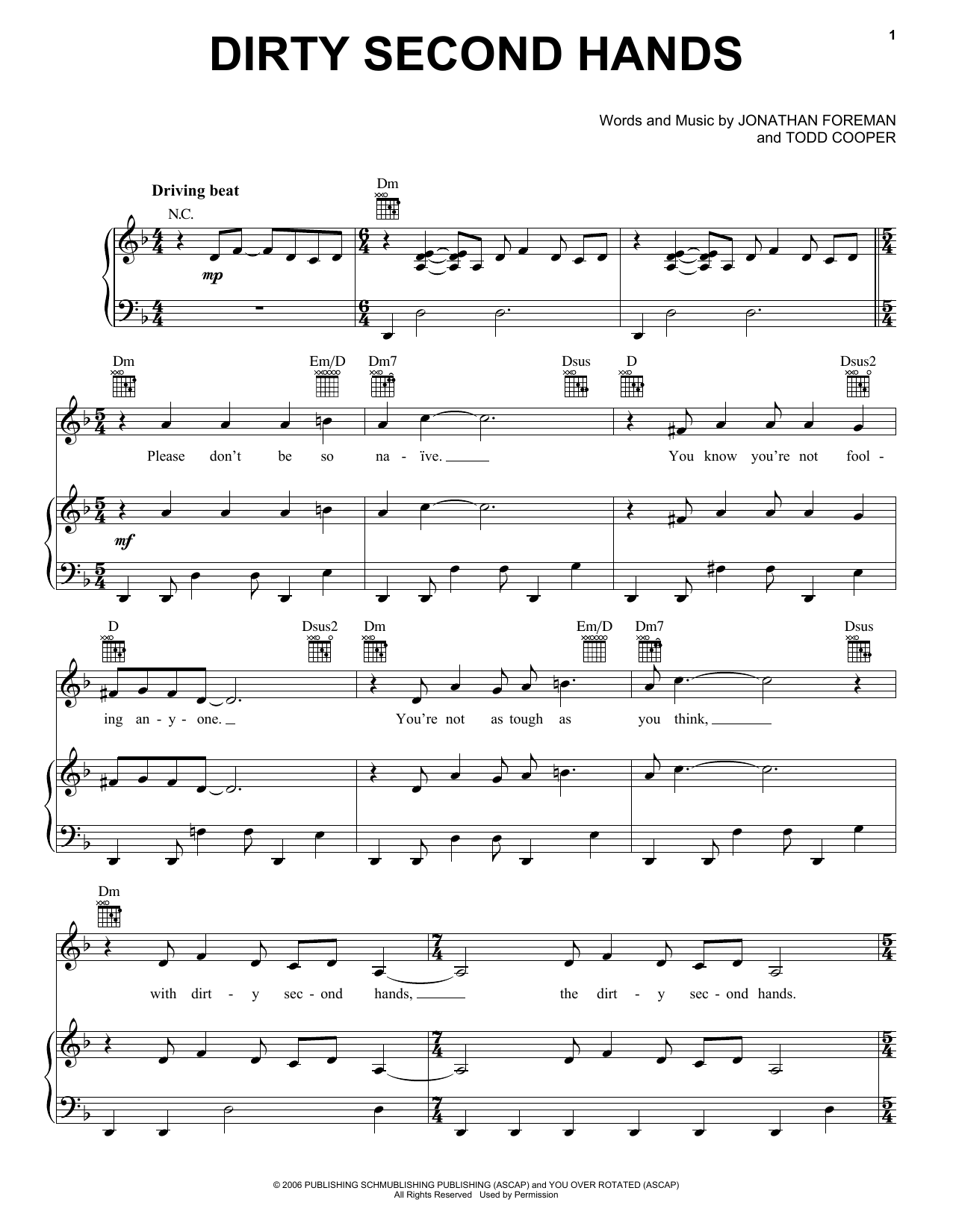 Download Switchfoot Dirty Second Hands Sheet Music and learn how to play Piano, Vocal & Guitar (Right-Hand Melody) PDF digital score in minutes